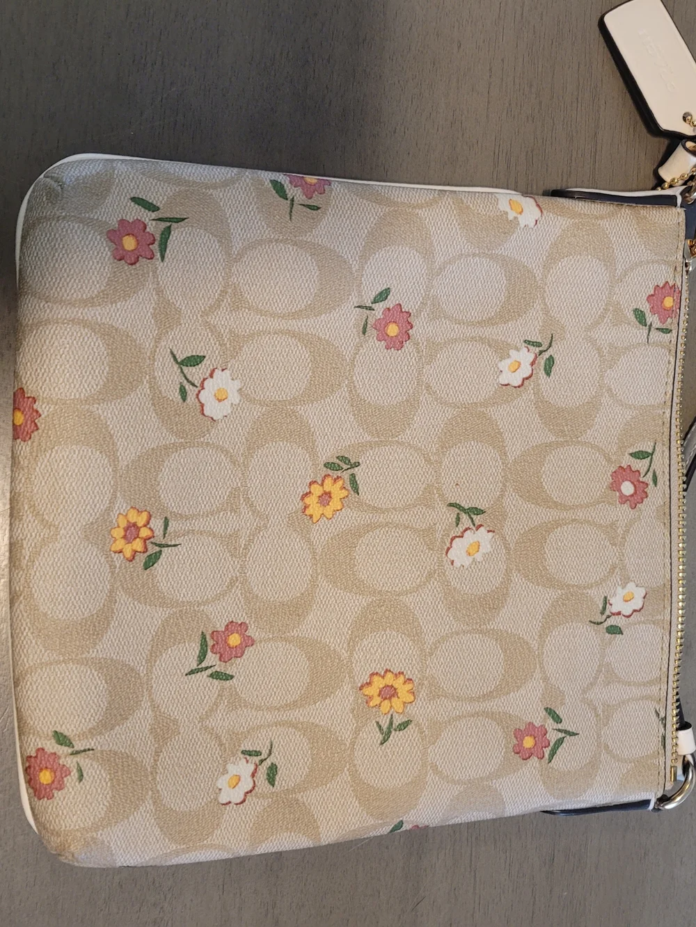 Coach Floral Signature Crossbody Bag in Beige and White